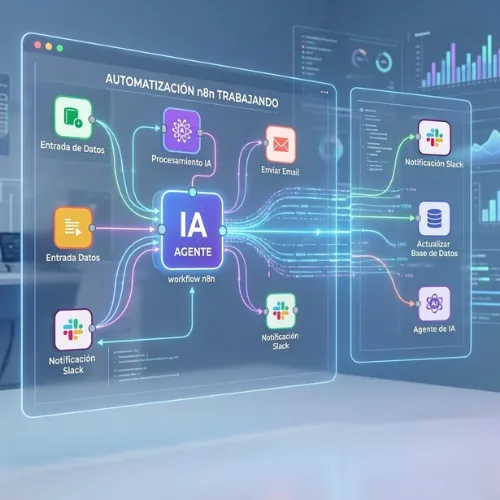 Representación visual de una automatización con IA y workflows